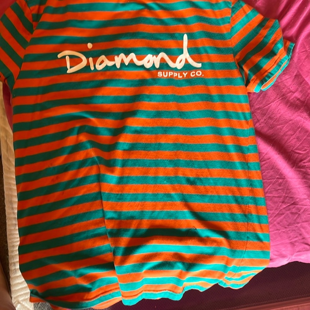 Diamond Supply Co. Orange and Green Striped Tee